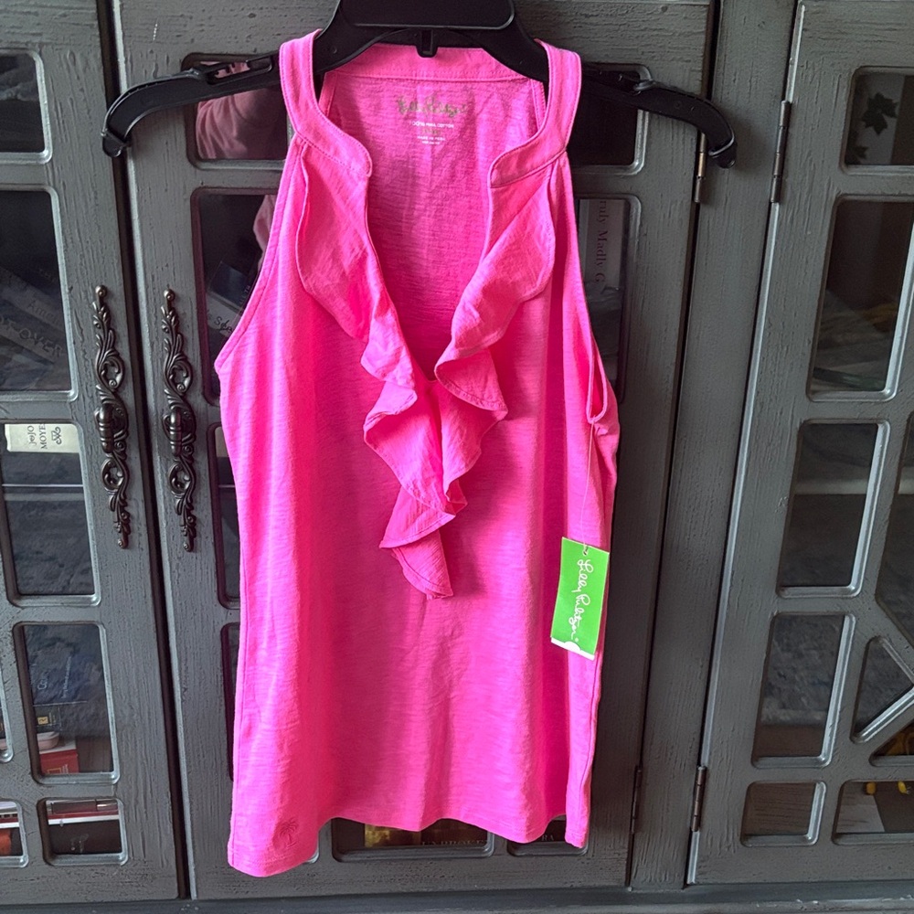 Lilly Pulitzer Vibrant Pink Ruffle Tank Top